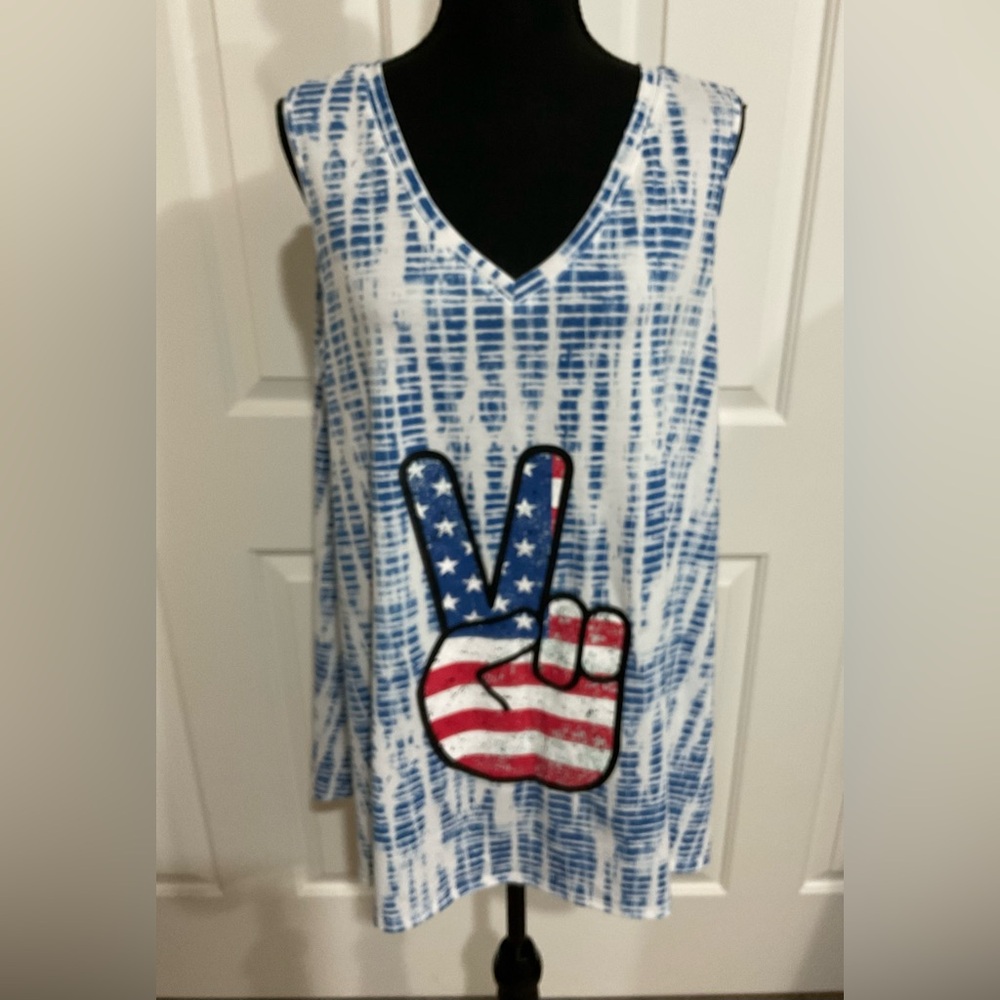 LuLaRoe L Blue and White Tie-Dye Tank Kristina Top